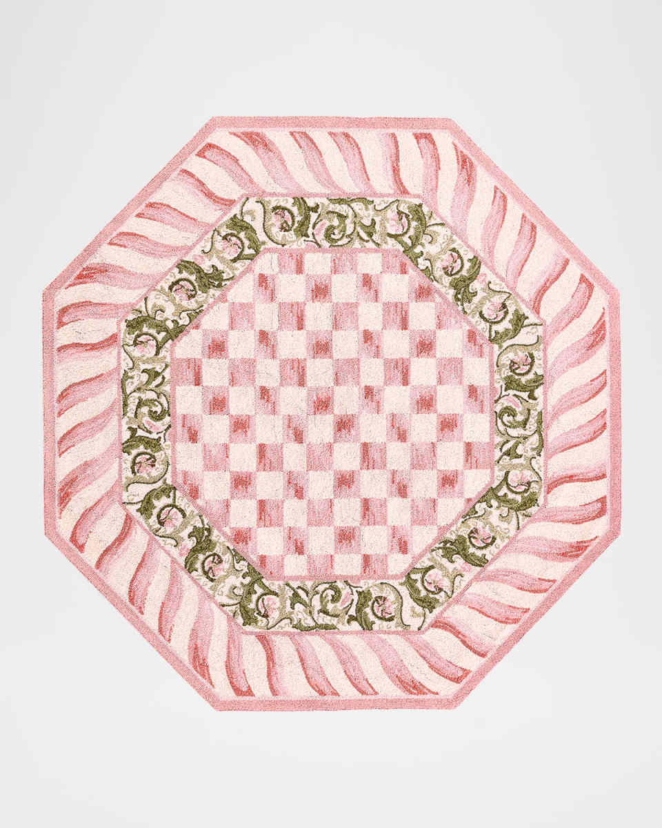 Rosy Check Octagon Rug, 6'